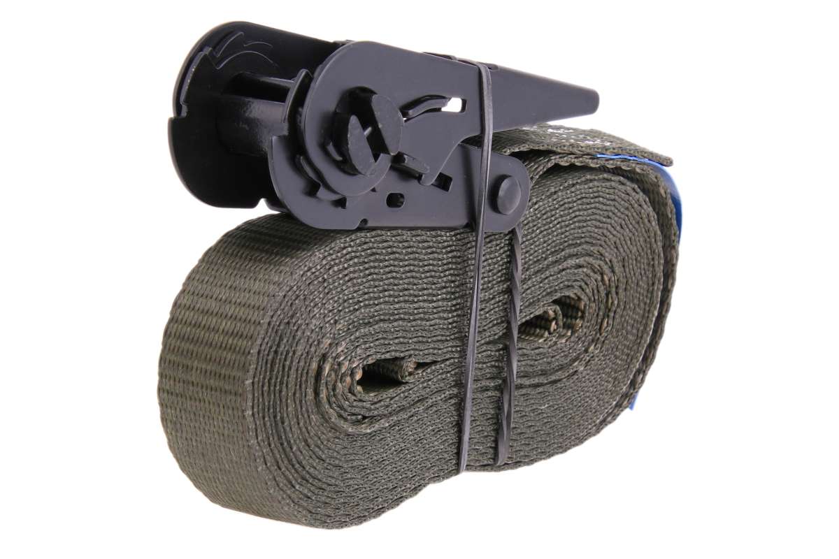 Spanngurt | Zurrgurt olivgrün, 6m, 25mm, LC 900 daN, einteilig, mit Ratsche | SAN00144 - better-camper.de | Mense GmbH