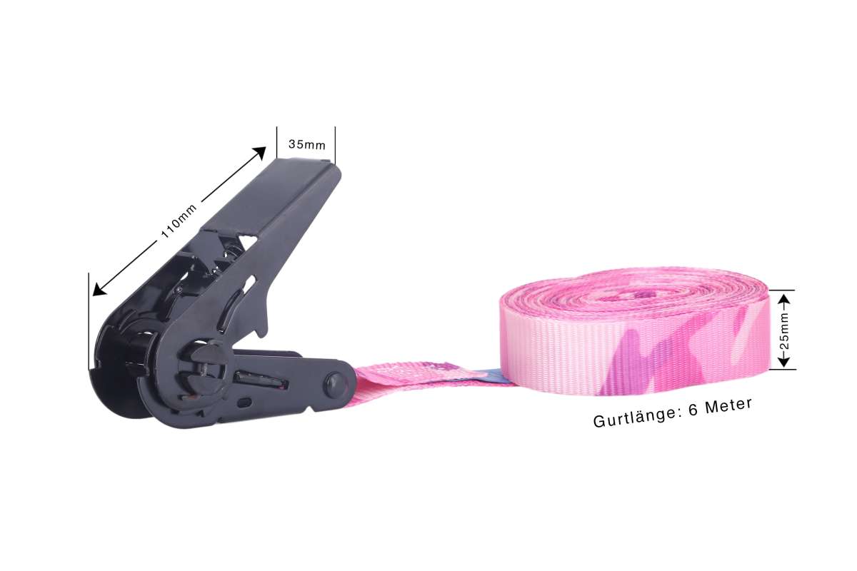 Spanngurte | 6m Zurrgurte, 25mm, LC 900 daN, Pink Camouflage | 4er-Set | SAN00321 - better-camper.de | Mense GmbH