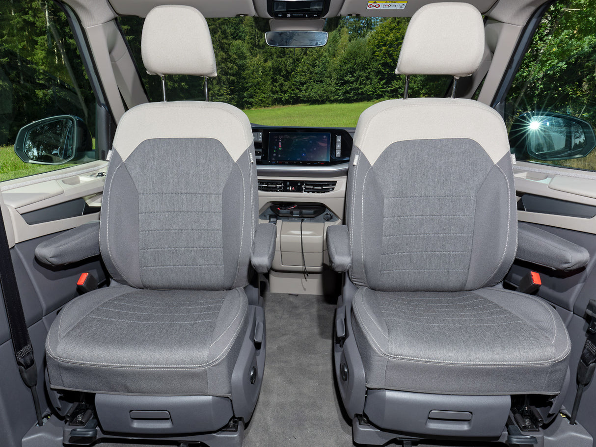 Second Skin® | Schonbezug FH-Sitze (nur für Drehsitze) ohne Kopfstützen | Design "Mèlange Raven/Sandwick" | VW T7 California | 100705782