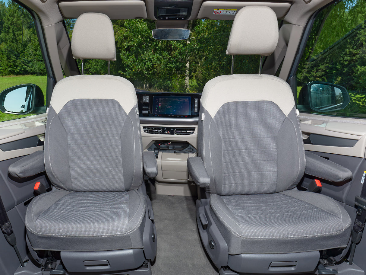 Second Skin® | Schonbezug FH-Sitze (nur für Drehsitze) ohne Kopfstützen | Design "Bright Dots Raven/Sandwick" | VW T7 California | 100705783