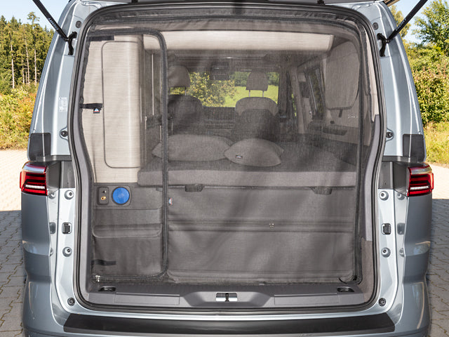 FLYOUT für Heckklappen-Öffnung mit Rundbogentür sowie mit Reißverschluss für Heckschrank | VW T7 California Ocean / Coast | 100150124