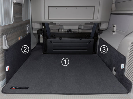 Veloursteppich | für den Heckladeraum | "Titanschwarz" | VW T6/T5 California Ocean, Coast, Comfortline | 100708620 - better-camper.de | Mense GmbH