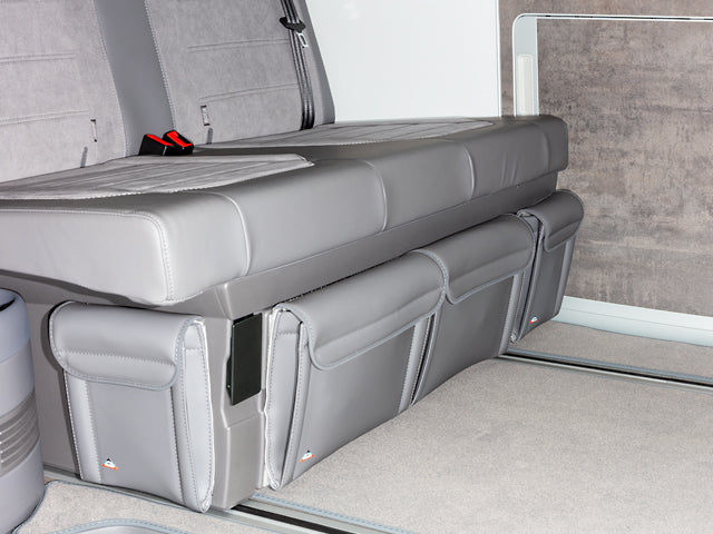 Utility Bettkasten | vorne links, Design "Leder Palladium" | VW T6.1/T6/T5 California | 100706804 - better-camper.de | Mense GmbH