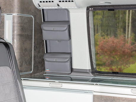 Utility Schrankfenster | mit Halter f. Gewürzgläser | Design "Leder Palladium" | VW T6.1/T6/T5 California | 100706808 - better-camper.de | Mense GmbH