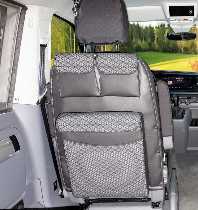 UTILITY | Rückenlehne FH-Sitz mit MULTIBOX Maxi | Design "Quadratic" | VW T6.1/T6/T5 Beach/Multivan | 100706825